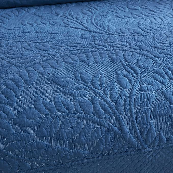 MarCielo 3-Piece 100% Cotton Oversized Bedspread Lightweight Quilt Coverlet Embroidery Farmhouse Bedding Set T0 (Midtone Blue, Oversized Queen (100"x106"))-Ruum Studio Home