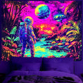 BVBOX Astronaut Space Blacklight Tapestry 79"x59", UV Reactive Astronaut Tropical Rainforest Universe Galaxy Planet Glow in Dark Tapestries, Black Light Neon Upright Poster Wall Hanging Backdrop Decor for Bedroom Living Room-Ruum Studio Home