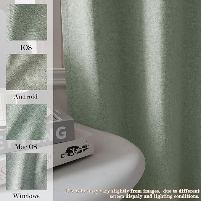 100% Blackout Linen Textured Drapes for Bedroom Pinch Pleated Curtains for Track System Portable Drapery for Sliding Glass Door/Storage/Space Room Divider, 70" Wx102 L, 1 PC, Fog Green-Ruum Studio Home