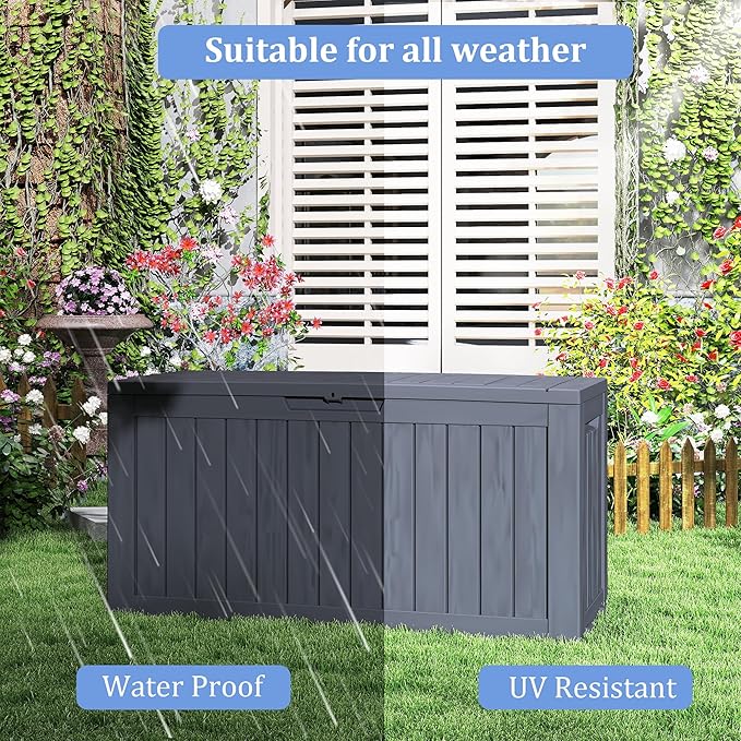 90 Gallon Lockable Resin Deck Box with Wheels, Waterproof & UV-Resistant Outdoor Storage Box for Outdoor Cushion Storage, Garden Tools & Pool Accessories Storage, Black-Ruum Studio Home