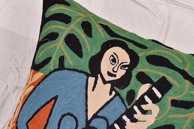 The Music Matisse Decorative Pillow Cover Handembroidered Wool 18x18-Ruum Studio Home