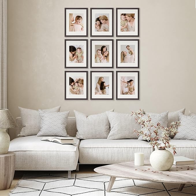 Sheffield Home 9 Piece Gallery Wall Frame Set, 11x14 Inch, Dark Oak-Ruum Studio Home