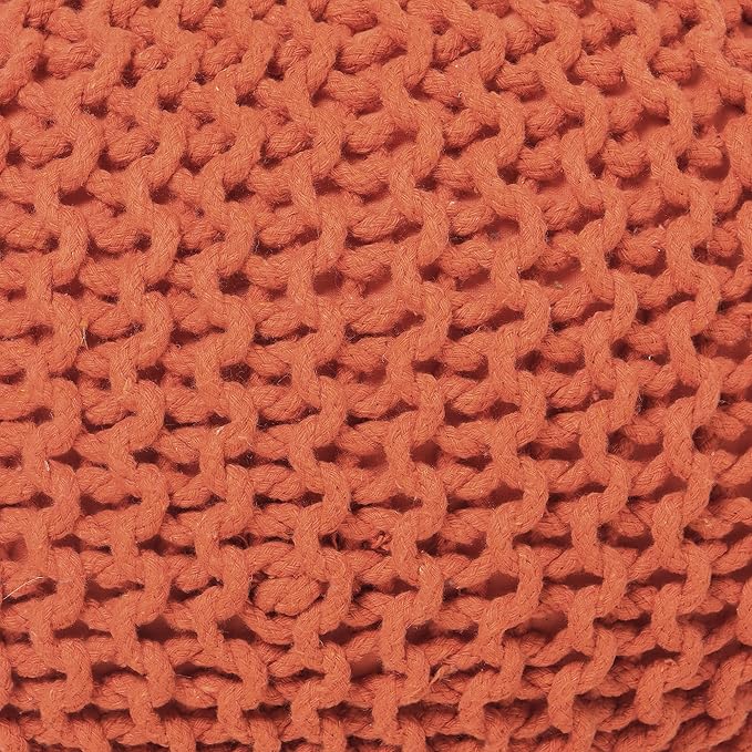 REDEARTH Round Pouf Ottoman - Hand Knitted Cable Boho Poof - Pouffe Circular Footrest for Living Room - Bedroom - Patio - 100% Cotton (19.5"x19.5"x14") - Burnt Orange-Ruum Studio Home