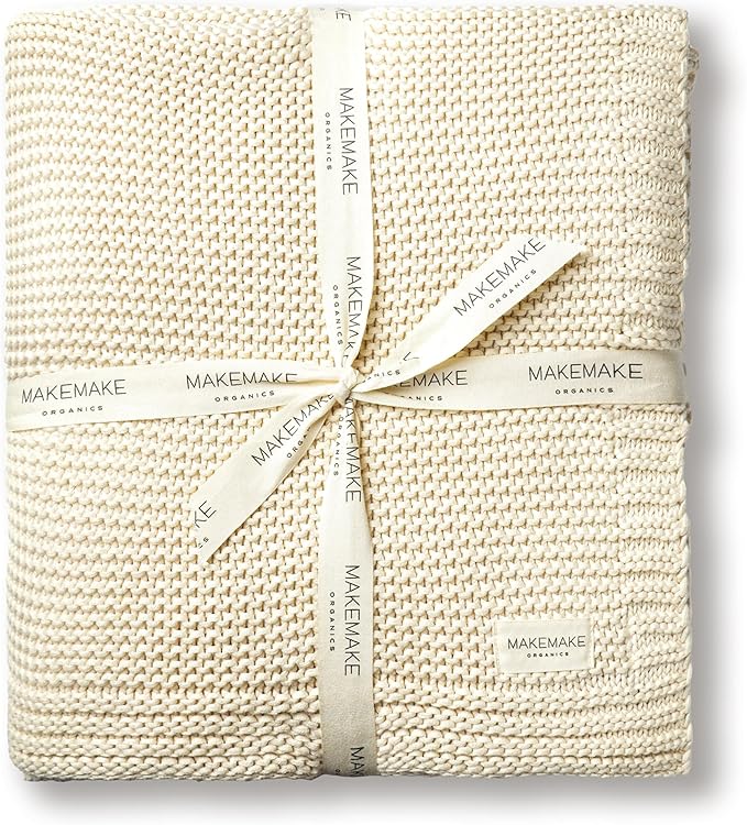 MakeMake Organics Organic Throw Blanket GOTS Certified Organic Cotton Blanket Chunky Knit Super Soft Cozy Fall Winter Large Adults Throw Blanket (50x60, Vanilla)-Ruum Studio Home