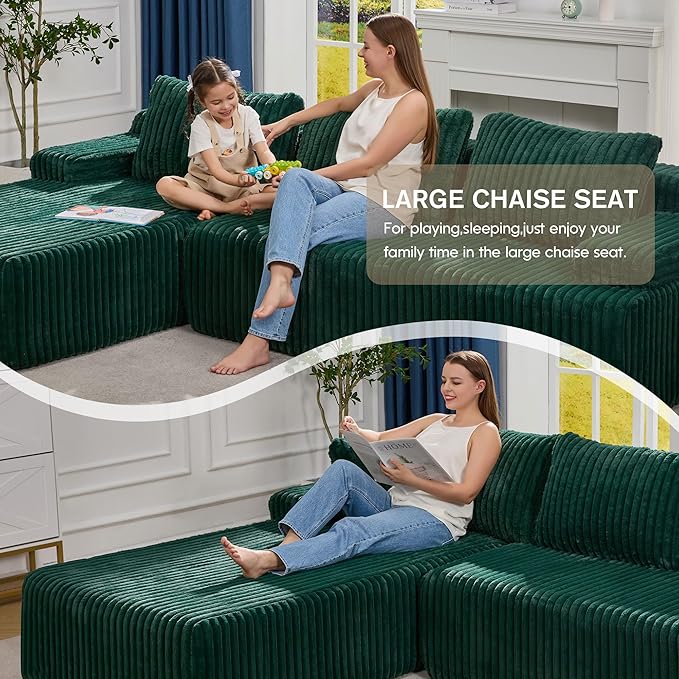 Hobestluk Modular Sectional Sofa Couches 108" L-Shape Couch 3 Seat Modular Sofa Memory Foam Sectional Couches for Living Room, Boneless Couch with Oversized Chaise (Green, Left Facing)-Ruum Studio Home