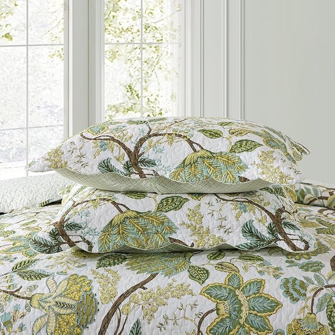 NEWLAKE Cotton Bedspread Quilt Sets - Reversible Patchwork Coverlet Set, Floral Vine Pattern, King Size-Ruum Studio Home