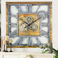 The Gears Clock 24'' Inch Square Real Moving Gear Wall Clock Vintage Industrial Oversized Rustic Farmhouse (Wood and Stone)-Ruum Studio Home