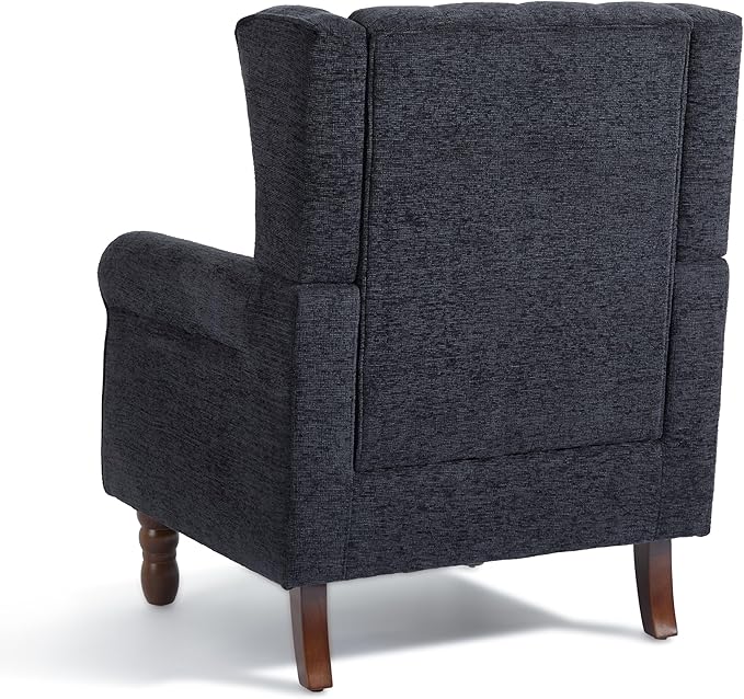 Accent Chair, Upholstered Armchair with Button Tufted High Back & Solid Wood Legs, Comfy Wingback Reading Single Sofa Chair for Small Spaces, Living Room, Bedroom (Blue, Set of 2)-Ruum Studio Home