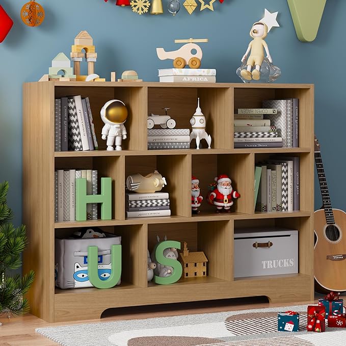 Book Shelf Set of 2, 10 Cubes Storage Organizer, 3-Tier Open Shelf Wooden Bookcase, Freestanding Wooden Bookshelf Cube Shelf for Bedroom, Living Room, Home Office-Ruum Studio Home