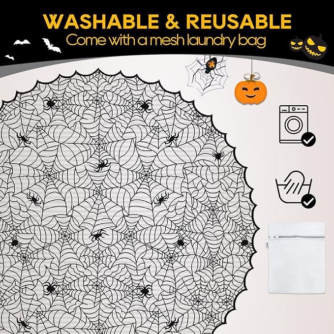 eZAKKA Round Halloween Tablecloth, 70 Inch Spider Webs Tablecloths Black Tablecloth Lace Fabric Table Cloths Spooky Table Cover for Parties Gothic Halloween Home Decorations-Ruum Studio Home