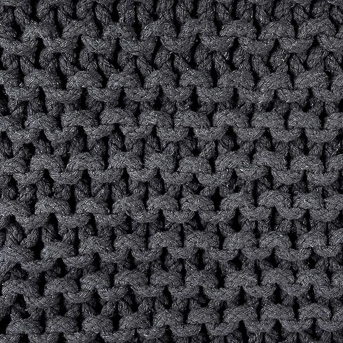 REDEARTH Cube Pouf Foot Stool Ottoman - Hand Knitted Coffee Table - Cotton Cord Boho Pouffe - Home Décor Poof - Stuffed Footrest for Living Room - Bedroom - Patio (16" x 16" x 16") - Dark Gray-Ruum Studio Home