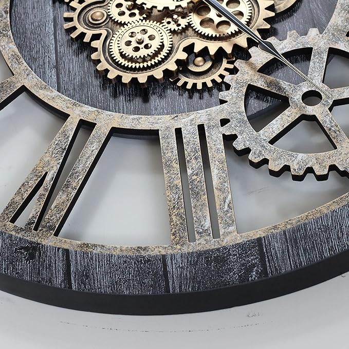 The Gears Clock 36'' Inch Real Moving Gear Wall Clock Vintage Industrial Oversized Rustic Farmhouse (Vintage Carbon Grey and Bronze)-Ruum Studio Home