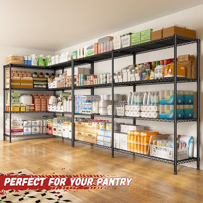REIBII 69.8" W Storage Shelves 1250LBS Wire Shelving Unit 4 Tier Metal Shelving for Storage Rack Shelves Adjustable Heavy Duty Garage Shelf Pantry Shelves Kitchen Shelving, 69.8"Wx15.8"Dx62.9"H,Black-Ruum Studio Home
