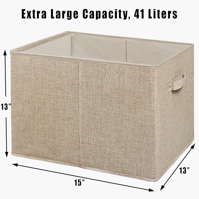 SIMPLE HOUSEWARE 15 x 13 Inch Collapsible Fabric Storage Bin with Handles, 2 Pack, Beige-Ruum Studio Home