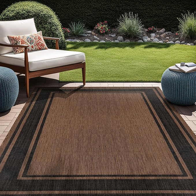 Beverly Rug Outdoor Rug 8x10 Modern Bordered Area Rugs for Indoor and Outdoor Patio Deck Porch Garden Waterproof Weather Sun Resistant Washable Outside Carpet (8 x 10 Gold)-Ruum Studio Home