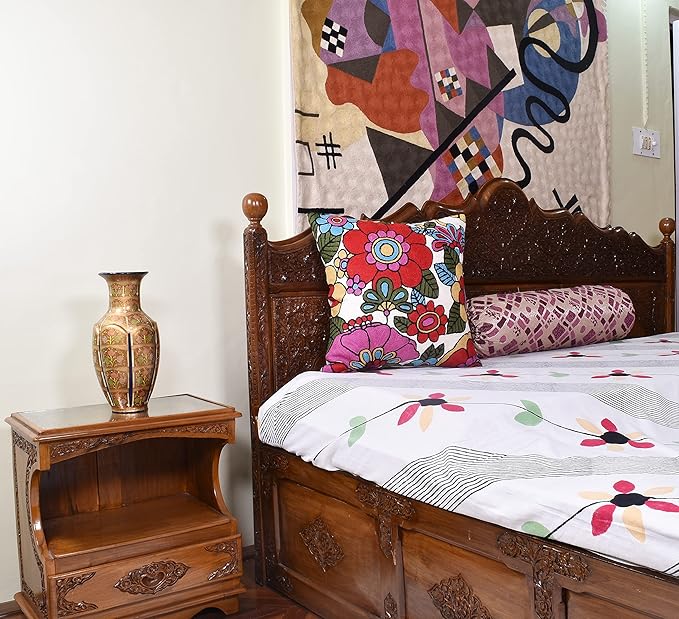 Floral Pillow Cover Handembroidered Wool 18x18 (Retro Floral Pillow Cover)-Ruum Studio Home