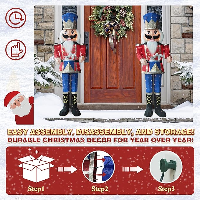 5FT Lighted Nutcracker with Drum for Christmas Decoration, Pre-Lit 3D Iridescent Soldier Xmas Decor with 100 Warm White Lights, Glittered Standing Holiday Display for Outdoor, Indoor-Ruum Studio Home