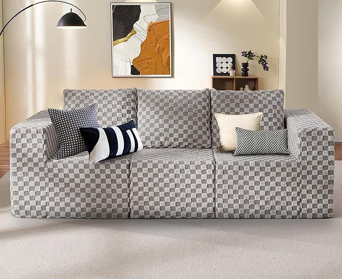 Modular Sectional Sofa 3-Seater Modular Couch with Deep Seat Memory Foam Cloud Chair with Pillows Oversized Sectional Sofa for Living Room Bedroom (Plush Grey, 3-Seater)-Ruum Studio Home