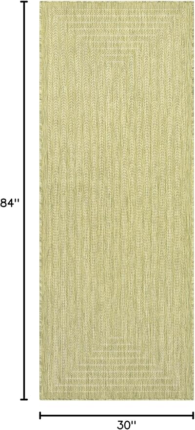 Adiva Rugs Outdoor Indoor Area Rug, Weather Resistant, Easy to Clean, Stain Resistant Floor Mat for Dining Room, Backyard, Deck, Patio (Olive Weiss, 2'6" x 7')-Ruum Studio Home