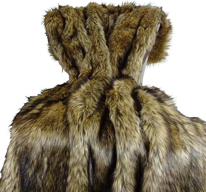 Brown Fur Throw Blanket and Bedspread - Brown Wolf Faux Fur - Light & Dark Brown Faux Fur - Luxury Throw Blanket & Bedspread, Made in USA, 16406-Ruum Studio Home
