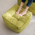 HIGOGOGO Square Stuffed Pouf Ottoman, Corduroy Poufs with Foam Chunk Filling, Furry and Fluffy Pouf Foot Stool Storage Ottoman, 25.6 X 25.6 Floor Poufs Foot Rest for Living Room, Green-Ruum Studio Home