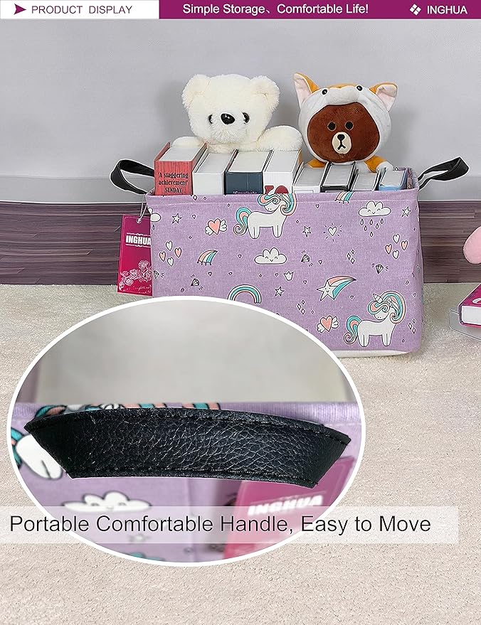 Rectangular Storage Basket Fabric Organizer Bin for Toys,Books,Clothes,Gifts,Pets-Perfect for Home,Office,Nursery,Dorm,Shelf(Rec-Unicorn)-Ruum Studio Home