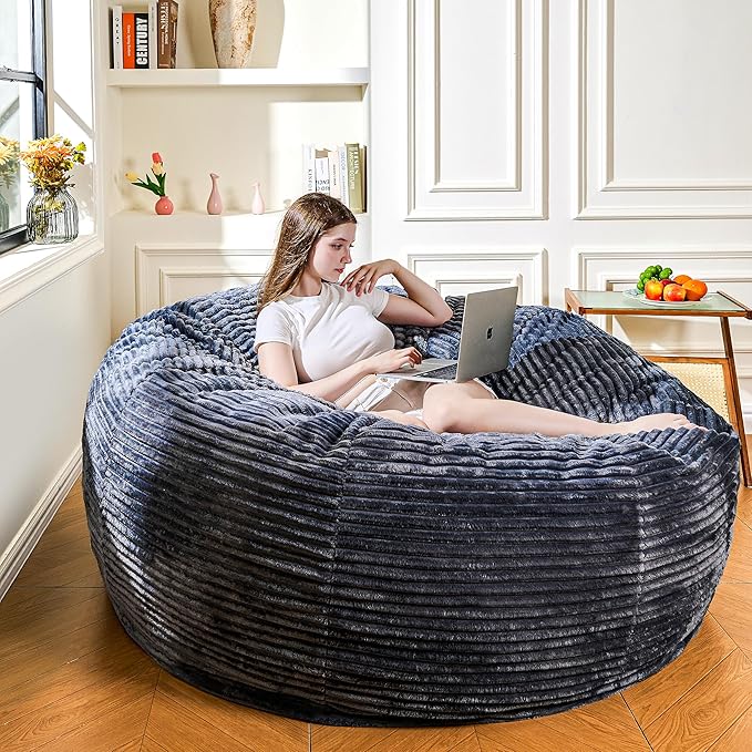 Large Bean Bag Chair, 6FT Giant Beanbag Chairs with Memory Foam Filled, Bean Bag Chairs for Adults, Ultra Soft Lazy Sofa for Living Room Bedroom (Grey)-Ruum Studio Home