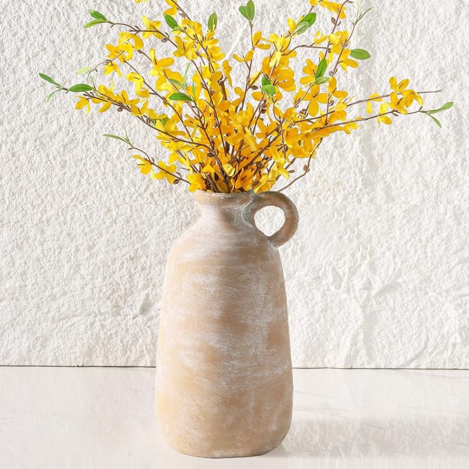 Ceramic Rustic Vase, 12.8" Large Flower Vases Home Decor for Pampas Farmhouse Decorative Pottery Clay Vase for Mantel Entryway Table Living Room Kitchen Bathroom Bedroom-Ruum Studio Home