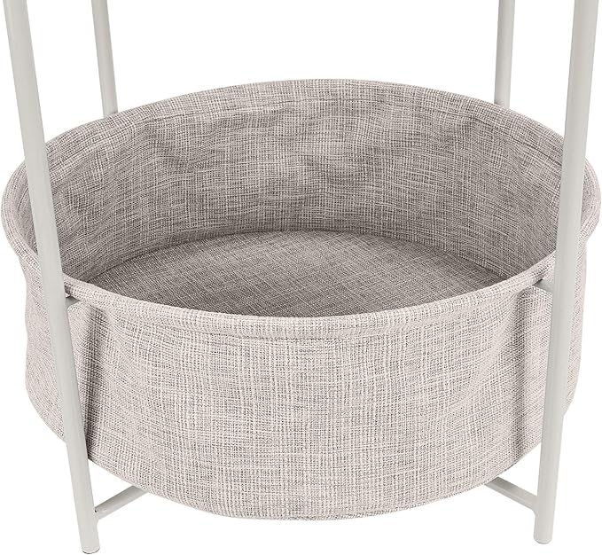 Amazon Basics Round Storage End Table, Side Table with Cloth Basket, White/Heather Gray, 17.7"L x 17.7"W x 18.9"H-Ruum Studio Home