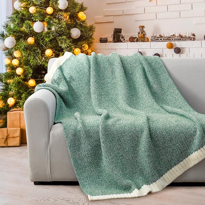 Snuggle Sac Green Blanket Twin Size Bedding Blankets, Super Soft Warm Cozy Knit Blankets for Sofa, Bed, Living Room, Heather Green, 60x80 inches,-Ruum Studio Home