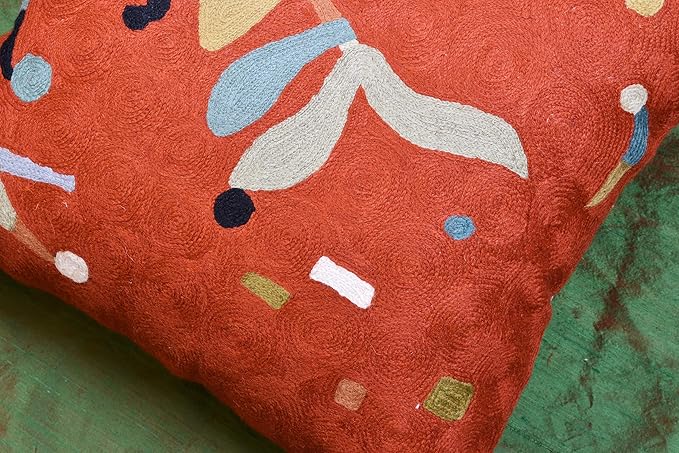 Kandinsky Modern Pillow Cover Orange Abstract Pillowcase Modern Chair Cushion Contemporary Pillowsham Outdoor Mid Century Chair Handmade Wool Size 18x18-Ruum Studio Home