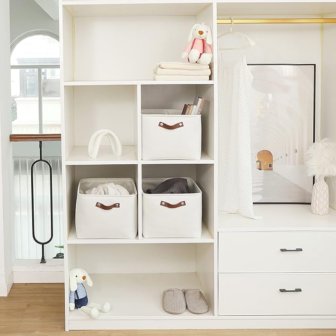 OrganiHaus Extra Large Fabric Storage Bins for Shelves 16x13in, Closet Storage Baskets for Shelf Organizing, Canvas Rectangle Bins for Organization, Linnen Baskets for Organizing - Off-White-Ruum Studio Home