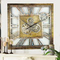 The Gears Clock 24'' Inch Square Real Moving Gear Wall Clock Vintage Industrial Oversized Rustic Farmhouse (Gold Antique)-Ruum Studio Home