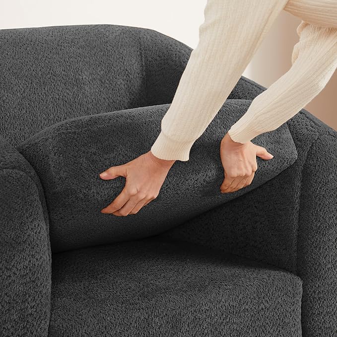 Modern Accent Chair for Living Room, Upholstered Armchair with Boucle Fabric, Single Sofa Chair with Solid Wood Legs, Boucle, Dark Grey-Ruum Studio Home