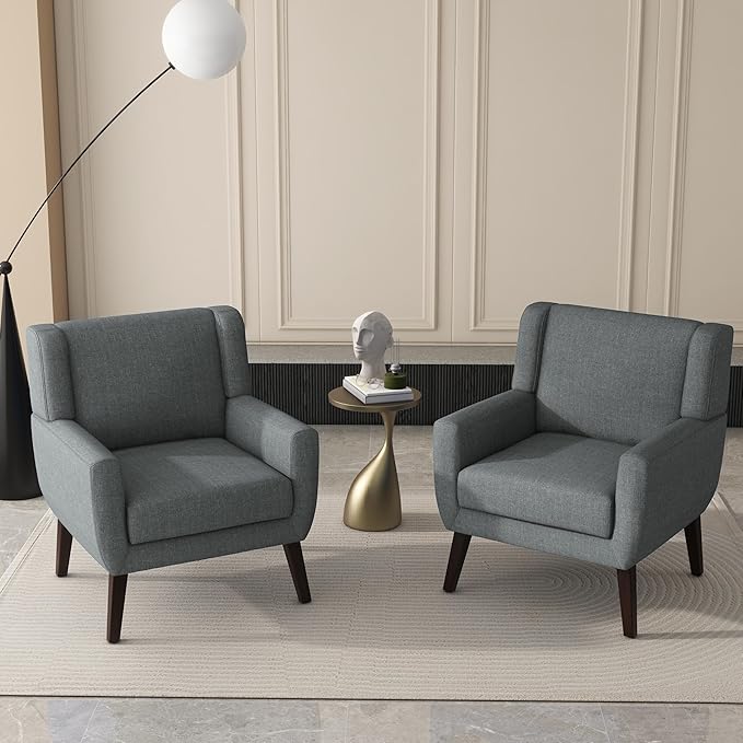 UIXE Accent Chair, Fabric Upholstered Armchair for Living Room, Comfy Arm Chair Single Sofa Bedroom Side Reading Seat - Flax Gray-Ruum Studio Home