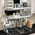 3 Tier Extra Large Stainless Steel Expandable Over The Sink Dish Drainer Drying Rack, Rust Proof Metal, Space Saving, Modern Silver Big Capacity Extendable Plate Strainers Above Kitchen Counter-Ruum Studio Home