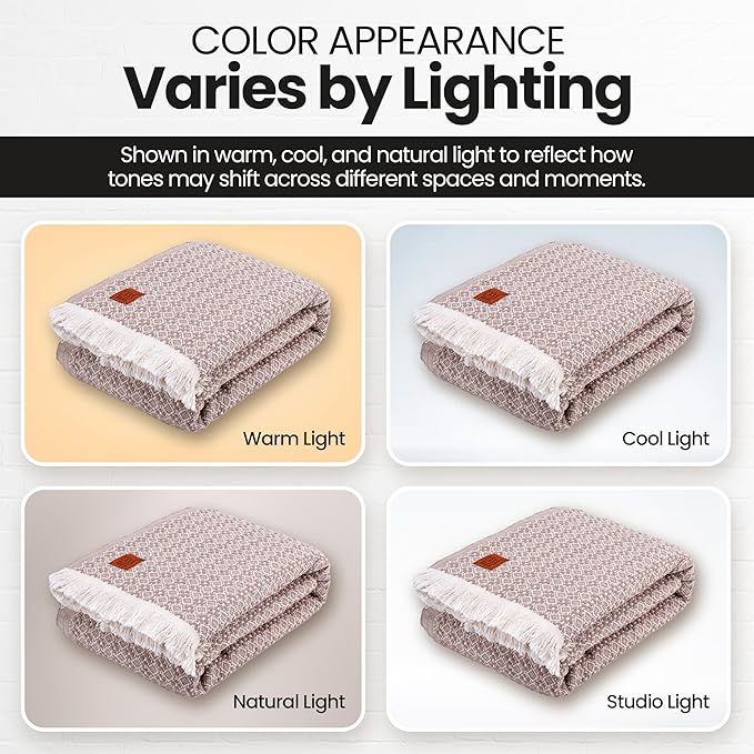 Gold Case Throw Blanket for Bed – 100% Recycled Turkish Cotton Bed Blanket – Decorative Throw Cotton Blankets for Living Room & Bedroom – Woven Twin Blankets - 71x90 - Beige-Ruum Studio Home