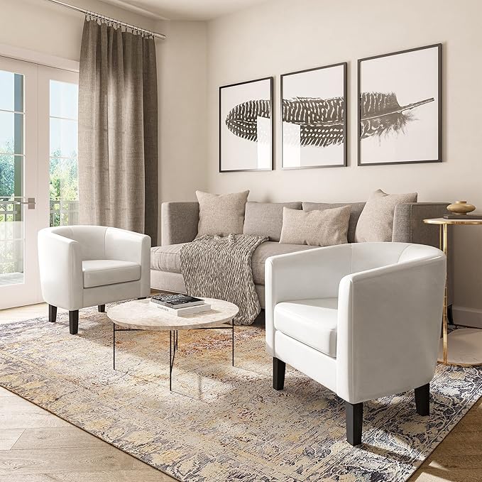 BELLEZE Accent Barrel Chair, Set of 2 lub Tub Sofa Corner Chair with Flared Legs and Cozy Soft Padding for Living Room Bedroom Waiting Room - White-Ruum Studio Home