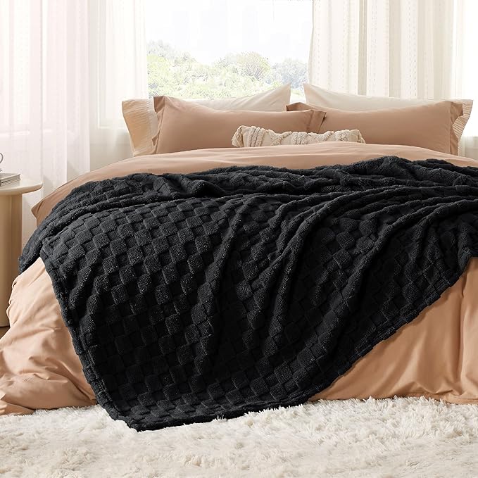 Bedsure GentleSoft Blankets Queen Size for Bed - Super Soft Cozy Blanket for Women Men Girls, Large Fuzzy Fleece Throw for Bedroom Decor, Black, 90x90 Inches-Ruum Studio Home