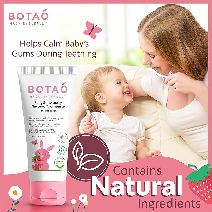 Fluoride Free Baby Toothpaste | Strawberry Flavored - Organic Training Natural Toddler Toothpaste for Toddlers | EWG Verified, Vegan, SLS Free, Safe to Swallow, Aloe Vera -1.7Oz-Ruum Studio Home