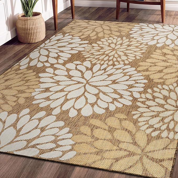 Beverly Rug Outdoor Rug 6x9 Modern Exotic Tropical Leaf Area Rugs for Indoor and Outdoor Patio Deck Porch Garden Water Resistant Washable Outside Carpet (6 x 9 Wooden)-Ruum Studio Home