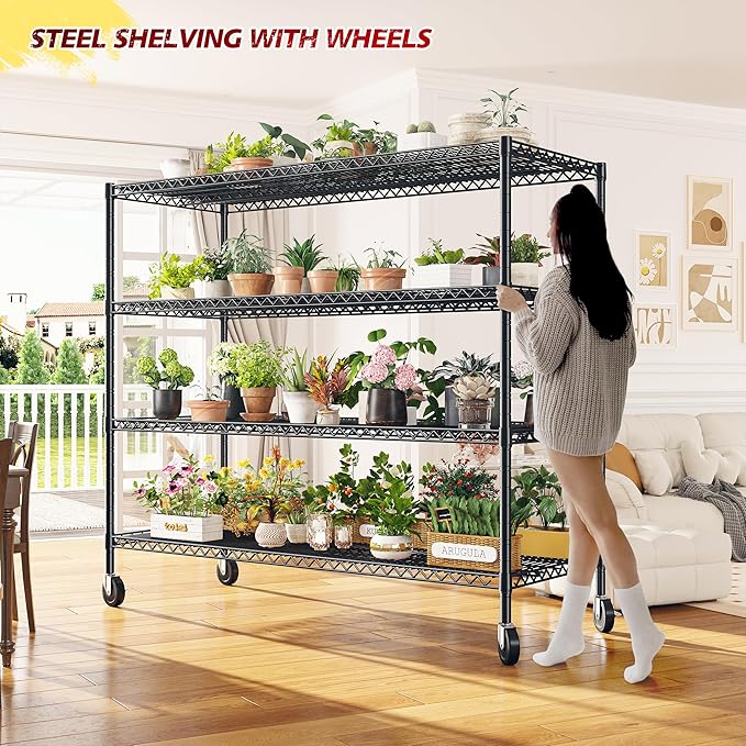REIBII 55.5''W Storage Shelves 2500LBS Wire Shelving Unit with Wheels Heavy Duty Metal Shelves for Storage Adjustable Garage Storage Rack Pantry Shelf Kitchen Shelving, 75.6" H X 55.5''W X 24" D, 3PCS-Ruum Studio Home