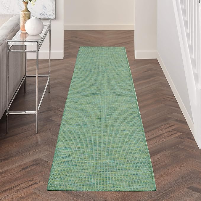 Nourison Home Positano 10' Runner Blue Green Fabric Modern Area Rug (10' Runner)-Ruum Studio Home