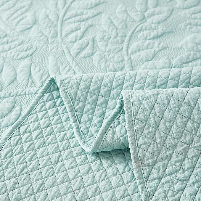 MarCielo 3-Piece 100% Cotton Oversized Bedspread Lightweight Quilt Coverlet Embroidery Farmhouse Bedding Set T0 (Aruba Blue, Twin (68"x86"))-Ruum Studio Home