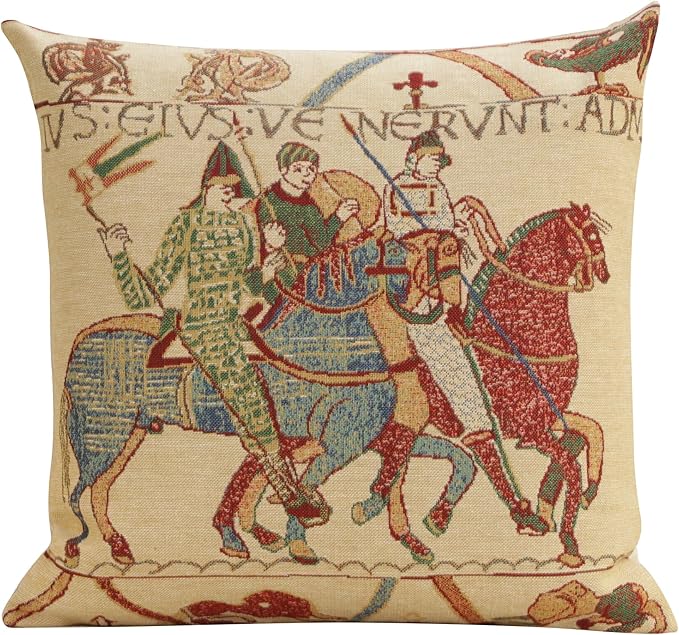 Charlotte Home Furnishings Bayeux Mont St. Michel Throw Pillow Cover 16" x 16" – Medieval Tapestry Cushion Case for Sofa, Couch, & Bed | Cotton Jacquard Woven in Europe | Insert Not Included-Ruum Studio Home
