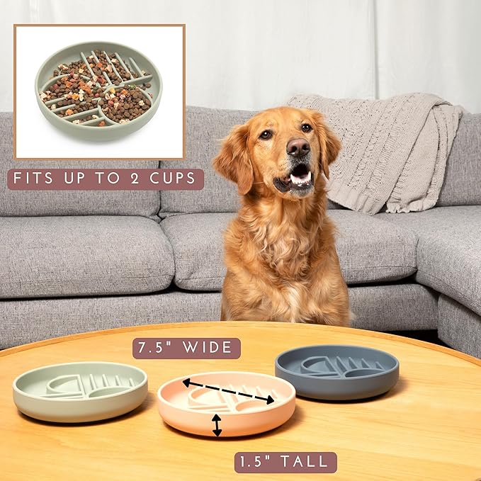 The Slowdown Bowl Silicone Slow Feeder for Dogs & Puppies, Slow Eating Modern Lick Mat Design, Reduces Gulping, Fits 2 Cups 7.5” Across x 1.5” Tall, Mealtime Challenge, Medium-Charcoal-Ruum Studio Home