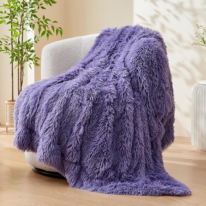 GONAAP Fuzzy Faux Fur Throw Blanket Twin Size Lavender Super Soft Cozy Plush Fuzzy Shaggy Blanket for Couch Sofa Bed (Lavender, Twin(60"x80"))-Ruum Studio Home