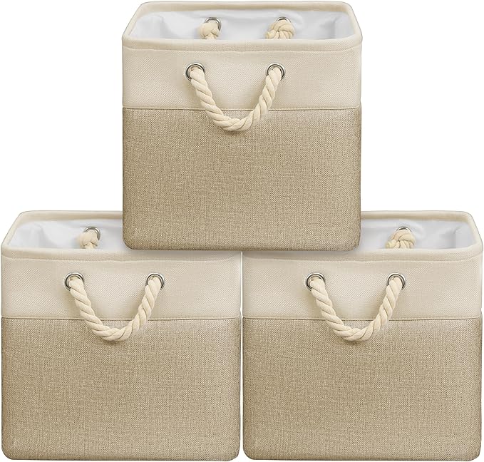 SIMPLE HOUSEWARE Fabric Storage Cubes, 13" x 13" Storage Bin, 3 Pack, Beige-Ruum Studio Home