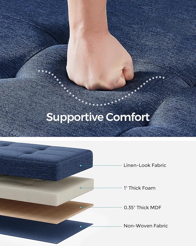 SONGMICS Storage Ottoman Bench, Foldable Foot Rest with Legs, 15 x 43 x 15.7 Inches, End of Bed Bench, Storage Chest, Load up to 660 lb, for Living Room, Bedroom, Entryway, Midnight Blue ULSF018I01-Ruum Studio Home