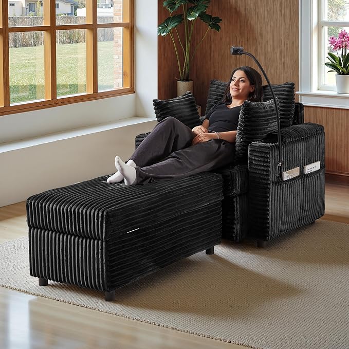 Accent Chair with Storage Ottoman Upholstered Living Room Chairs for Reading Chair with Chaise Lounge Chairs Indoor, Comfortable Armchair for Bedroom-Ruum Studio Home